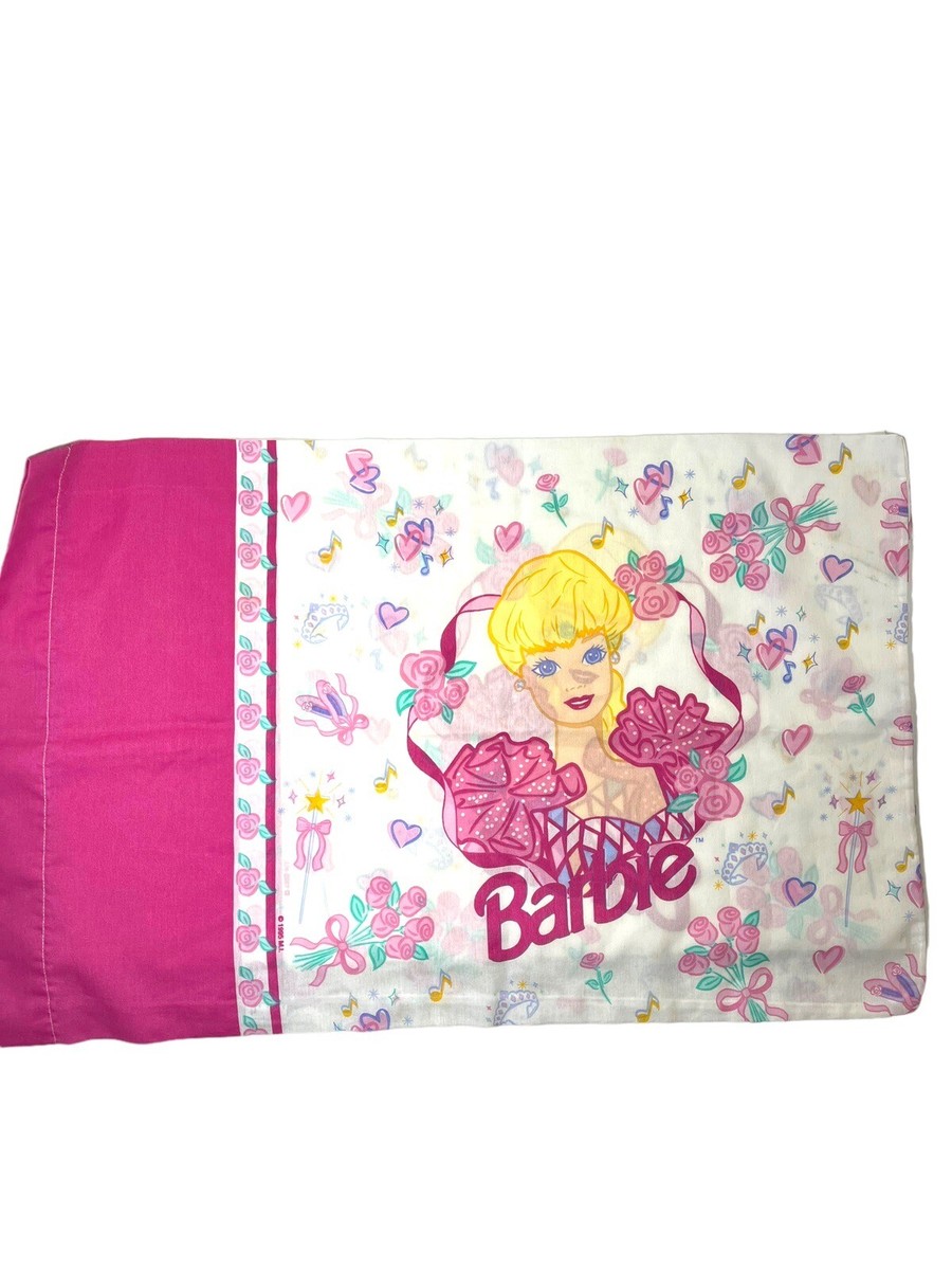 VTG 90s Mattel Barbie Pillowcase Ballerina Pink Roses Hearts Barbiecore  Princess