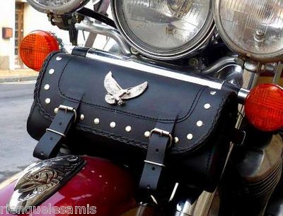 Sacoche trousse à outils de fourche en Cuir Aigle clous moto custom trike harley