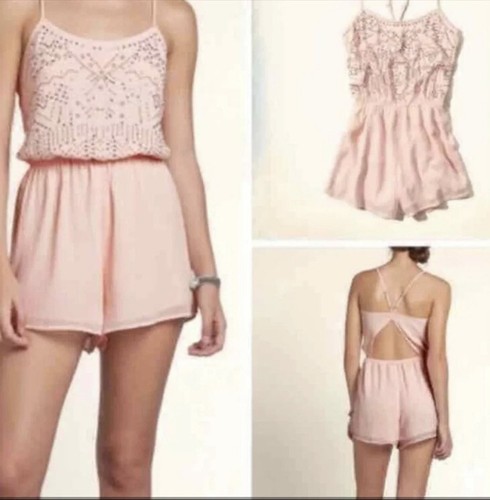 HOLLISTER rosa Kleid mit Schmucksteinen Shorts Strampler Pullover Playsuit M - Bild 1 von 10