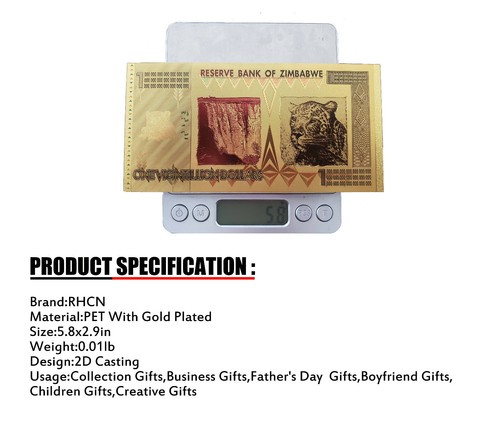 Billete de Zimbabwe 1 Vigintillion Dólar 24K Lámina de Oro Balance Rocks - Imagen 3 de 5
