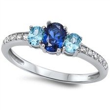 Blue CZ Modern Elegant Ring New .925 Sterling Silver Band Sizes 5-10