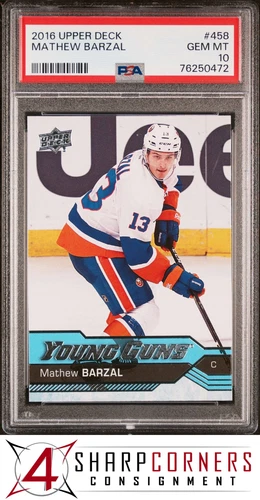 2016 UPPER DECK #458 MATHEW BARZAL RC YOUNG GUNS PSA 10