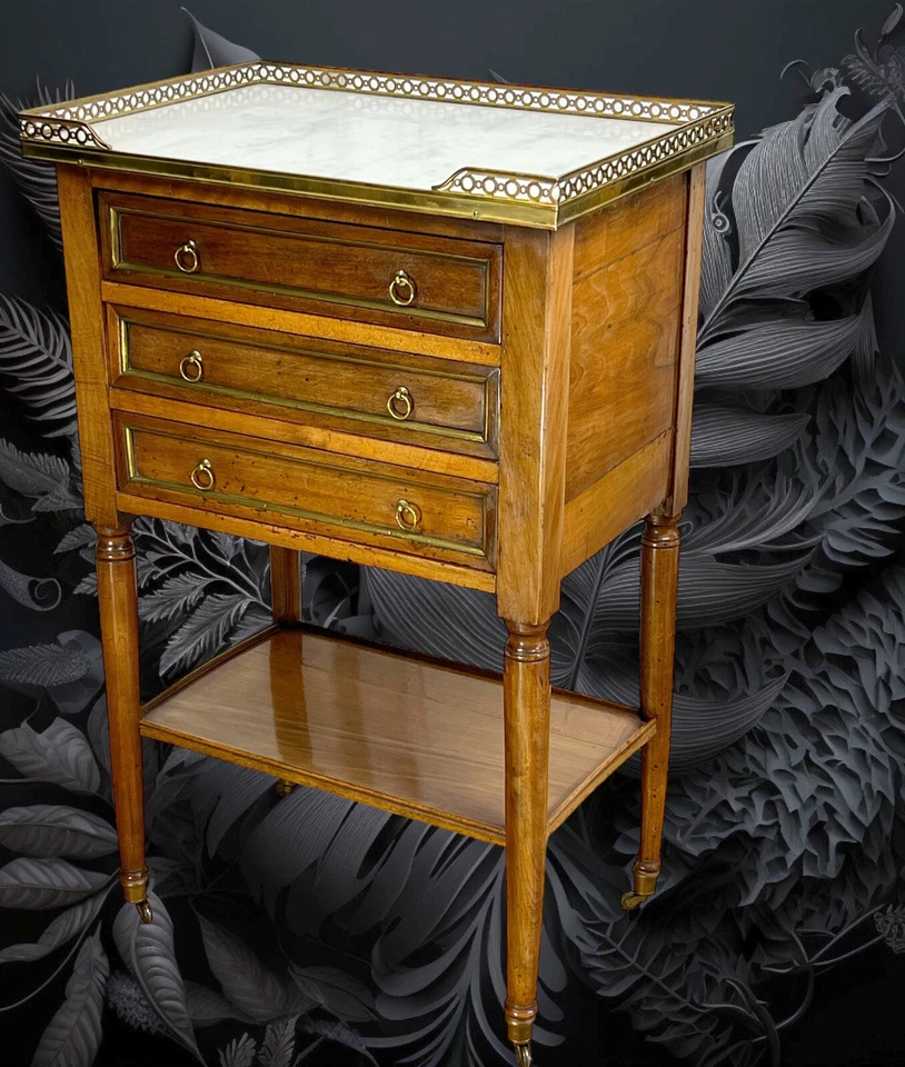 TABLE DE SALON XVIIIe EN NOYER ÉPOQUE LOUIS XVI AVEC DESSUS MARBRE BLANC - Photo 4/4