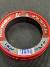 Ande Fishing Line FCW50-80 Clear Fluorocarbon Monofilament Leader 50 Yards 80 lb