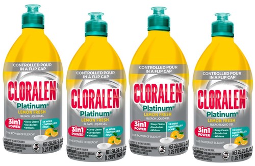 4 PACK- Cloralen Platinum 3-in 1 Power Liquid Bleach Gel, Lemon Fresh 20.29 Oz.
