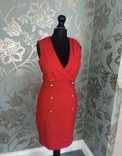 Quiz Red V-Neck Sleeveless Pencil Dress Knee Length Button Zip Size S Regular
