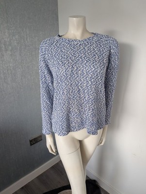 George blau weiß Boucle Strick Glitzer Pullover Top 12 Cottagecore Metallic Tunika