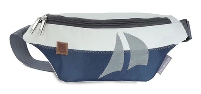 Bauchtasche Knoten Weiss Blau Grau, recyceltes Segeltuch - Bild 1 von 2