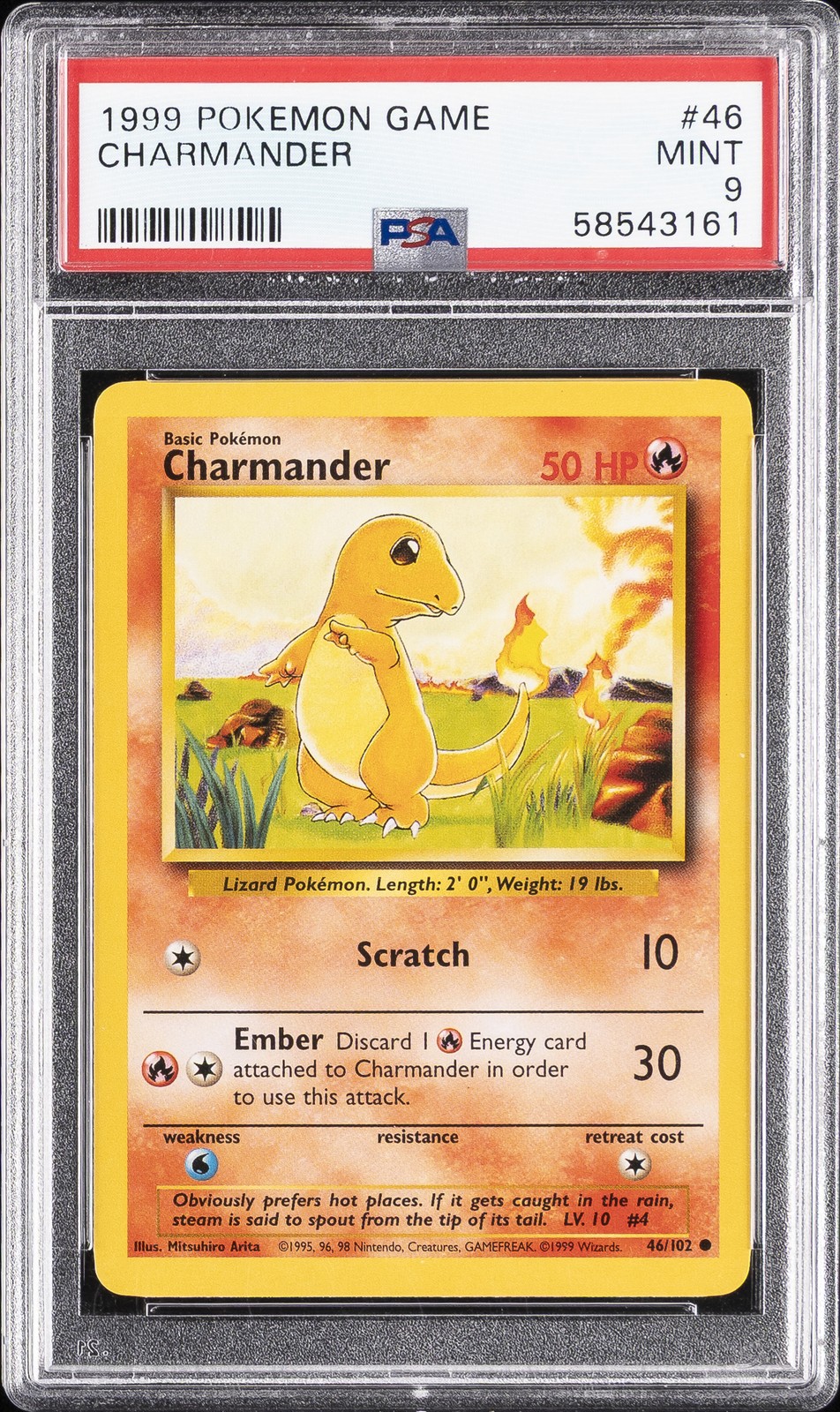1999 POKEMON BASE SET UNLIMITED #46 CHARMANDER PSA 9