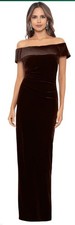 Xscape 1798X Off-the-Shoulder Velvet Gown NWT Size 6  Chocolate Brown