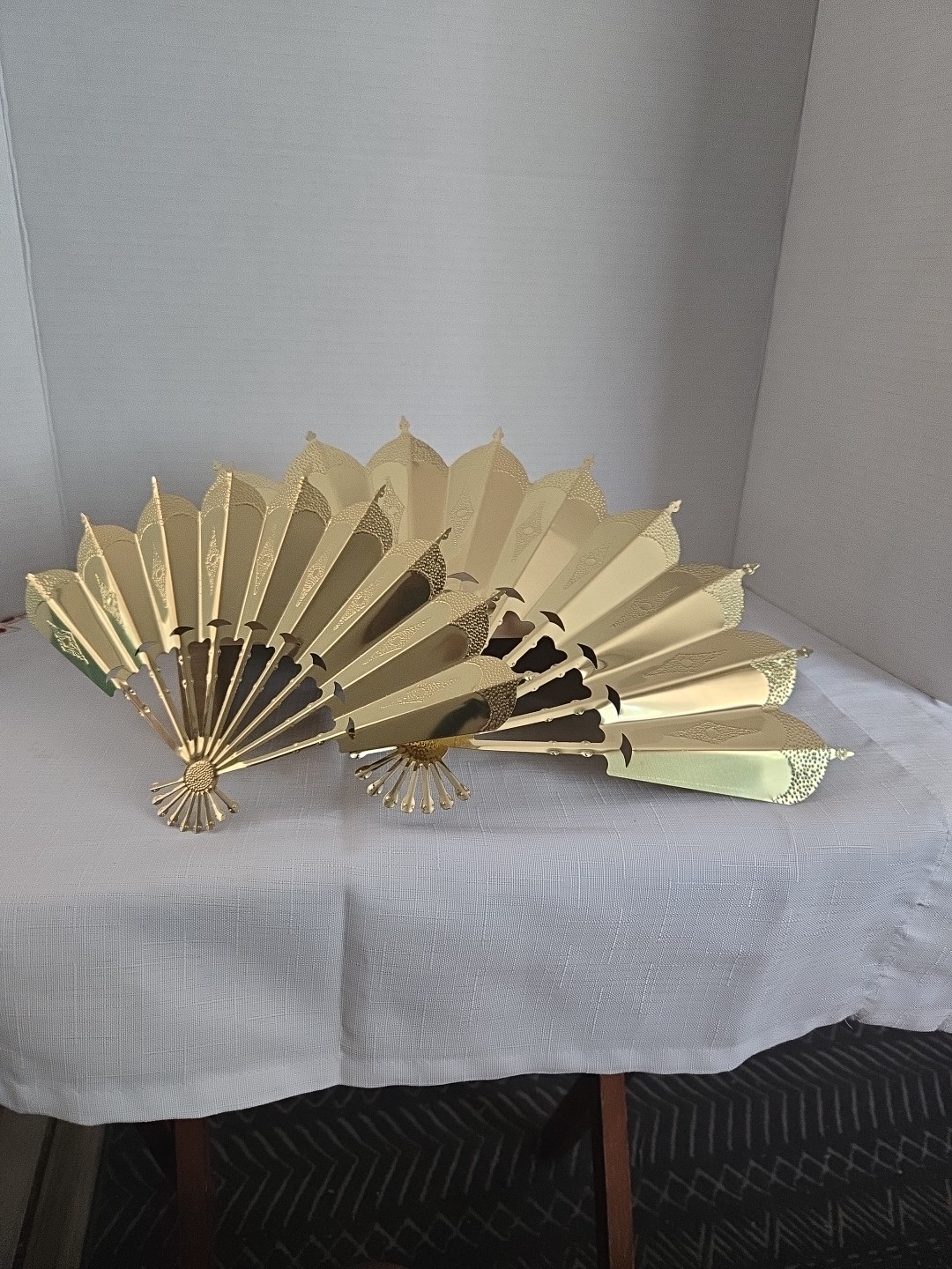 Vintage Set of 2 HOMCO Home Interior Ornate Brass Fan Hanging Wall Art Decor