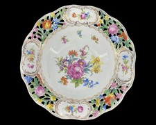 German Dresden Carl Thiem Hand Painted Floral Reticulated Porcelain Footed Bowl