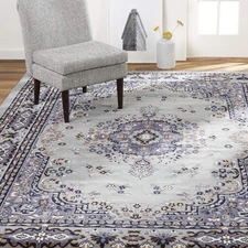 Premium Sakarya Traditional Medallion Border Area Rug, Silver, 5'2"X7'4" Rectang