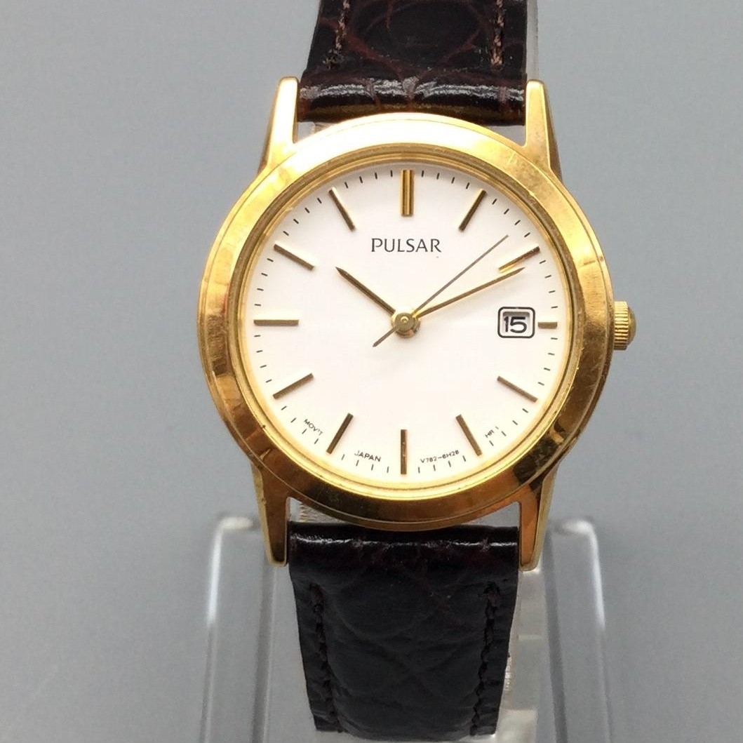 VIntage Pulsar Womens Watch 24mm Gold Tone Brown Leather Strap New