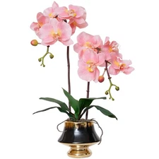 Orchids Artificial Flowers Realistic Fake Flowers in Ceramic Vase 20" Pink Fa...