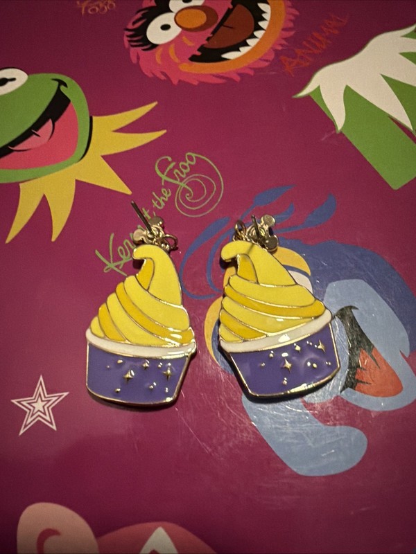 Disney Parks Mickey Mouse Dole Whip Dangle Stud Gold Tone Earrings New