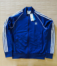 adidas Originals SST TT Track Jacket Mens L Blue/White Striped Full Zip Pockets