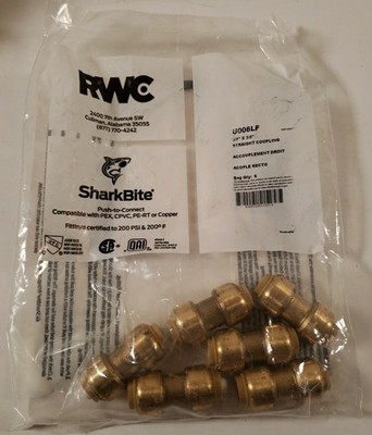 RWC SharkBite, U006LF, Push-To-Connect, 3/8''x3/8'' Straight Coupling, Qty:6
