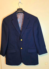 Vintage Stafford Preppy Navy Wool Cotton Blazer L Two-Button Notch Lapel Solid