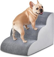 Dog Stairs for Small Dogs 15.7" H, 3-Step Pet Stairs with High-Density Foam, Cur
