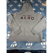 Aeropostale Womens Gray Aero Est 1987 Applique Pullover Hoodie Sweatshirt L