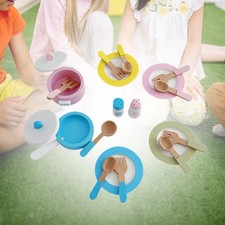 Wooden Toy Plates and Dishes Kitchen Set Simulation Cooking Play Pretend Play