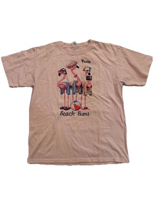 VTG Florida T-shirt Medium Pink Flamingo Beach Bums Graphic Print Anvil Y2K