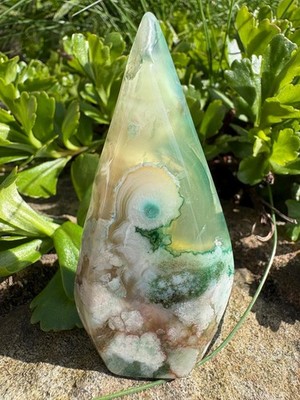 Green Cherry blossom agate Flame 70mm |  Crystal | Floral Pattern Madagascan