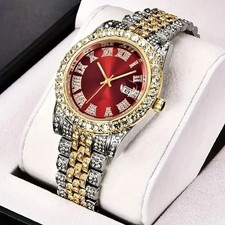 Dial Metal Hip Hop Quartz Wrist Watch Simulated Diamond Bling Men Women Rapper