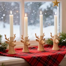 Hirsch Kerzenständer Set Weihnachtsdeko Elch Holzoptik Resin Tischdeko Advent