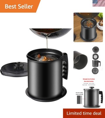 Dishwasher Safe 1.3L Bacon Grease Storage with Strainer - Elegant Black Design