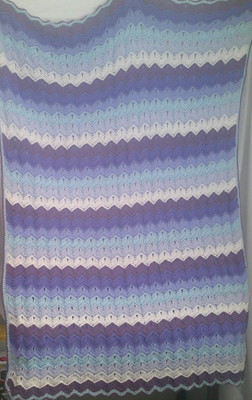 Handmade Crochet Afghan Mid-Weight Throw/Blanket Purple Blue and White 42  x 72 