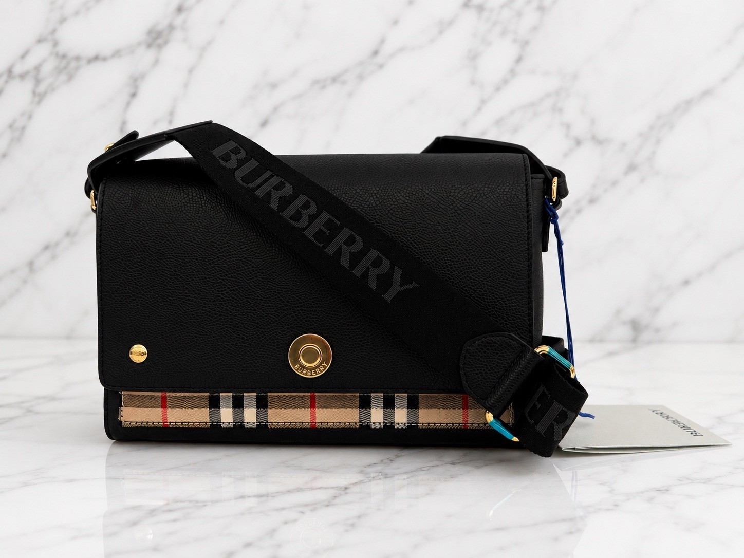 Burberry Women Brown Black Check Note Coated Canvas Top-Handle Leather Purse Bag