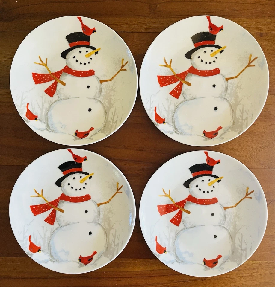 Juego de 4 222 QUINTO Invierno Alegría Aperitivo Platos Muñeco de Nieve Cardenal Navidad NUEVO Foto 2 de 4