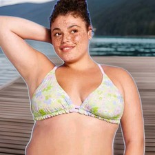 Wild Fable Purple Gingham Floral Reversible Triangle Bikini Swim Top