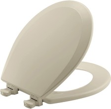 Round Toilet Seat Easy Clean Hinges Durable Molded Wood Bone Color USA Made