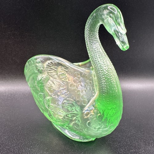 Vintage 30er Jahre Fenton grün Uranglas Schwan Bonboniere - Bild 6 von 24