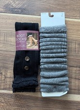 NWT Women  s Stylish Black Boot Socks and Gray Leg Warmers Combo Pack