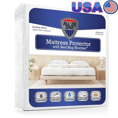 All-in-One Mattress Protector Bed Bug Blocker Allergy Dust Mite Waterproof New