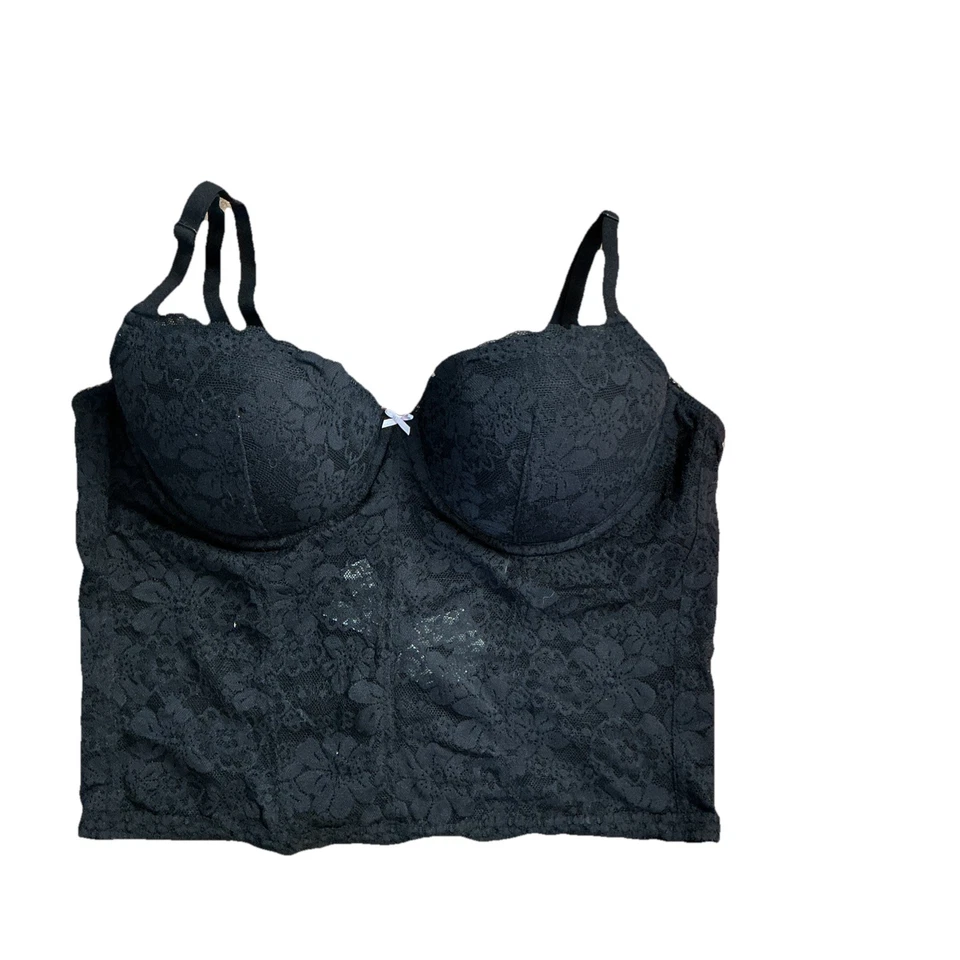 Victoria’s Secret ROSA Sujetador Top Mujer Mediano Negro Encaje Bustier Longline Corsé Foto 2 de 4