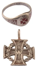 Silver 800 Ring war period WW1 German Iron Cross WWI Badge 1914 Pendant Award