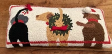 Mud Pie Wool Hooked Christmas Throw Pillow Dogs 17” Long Rectangle