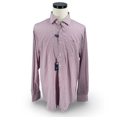 Johnnie-O Acadia Performance Gingham Shirt Mens XL Azalea Pink Gray JMWL7800 NEW