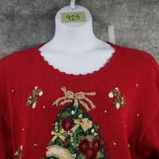 Tiara Sweater Womens 22/24 Christmas Tree Embroidered Beaded Pullover Holiday