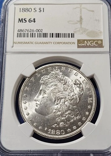 1880 S  NGC MS64 FROSTY WHITE GORGEOUS MORGAN SILVER DOLLAR