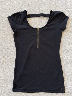 G By Guess Black Zip Front Top Cut Out Back Small Worn Once