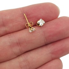 Solid 18K Yellow Gold Filled 3mm Four-Claws Square Zircon Stud Post Earrings
