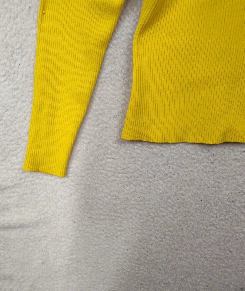 Suéter informal de punto de manga larga de mezcla de algodón amarillo grande de esquina para mujer Foto 4 de 4