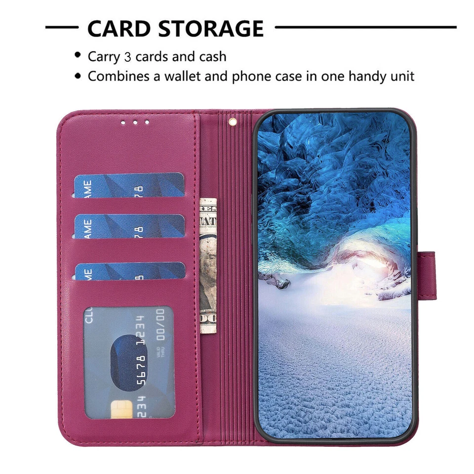 Leather Leaf Wallet Phone Case For OPPO A54 A93 A72 Find X7 X6 X5 Reno 8 7Z 5F - Image 3 of 4