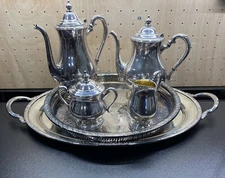 Camille International Silver Company Tea Set With Platter And Tray 6081